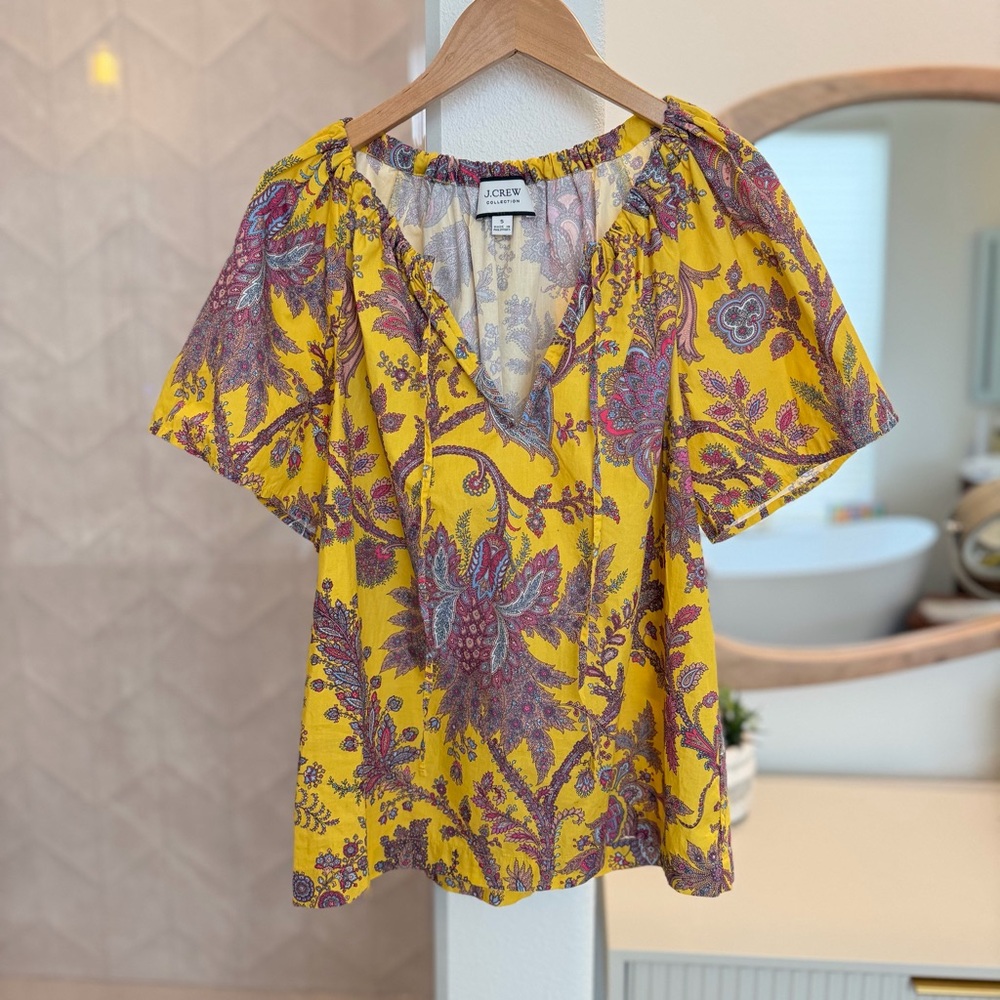 J. Crew Collection Tie-Neck Cotton Poplin Top In Ratti® Golden Paisley - S